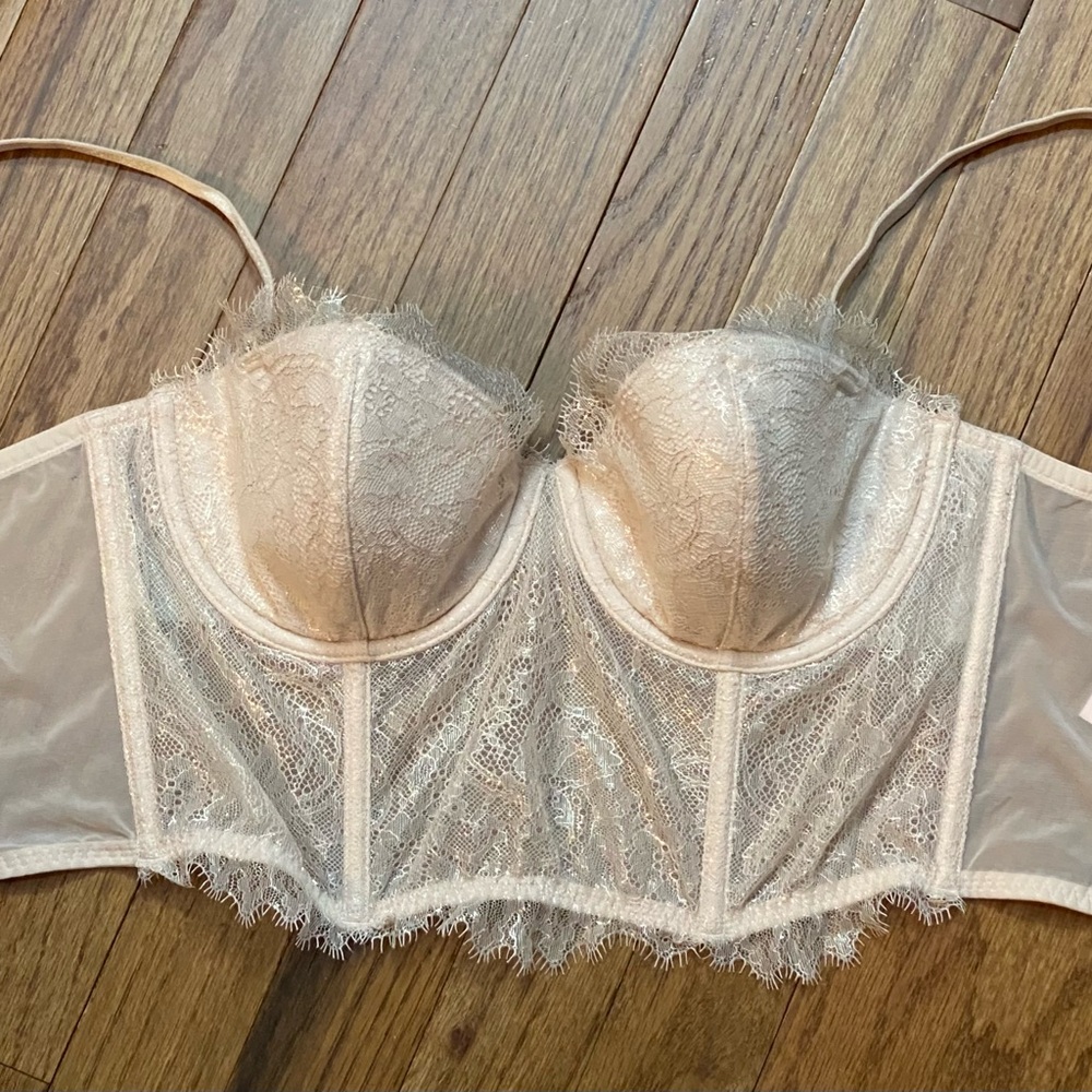 VS PNK GLITTERY Dream Angels Short Strapless Corset, 34C *P1053